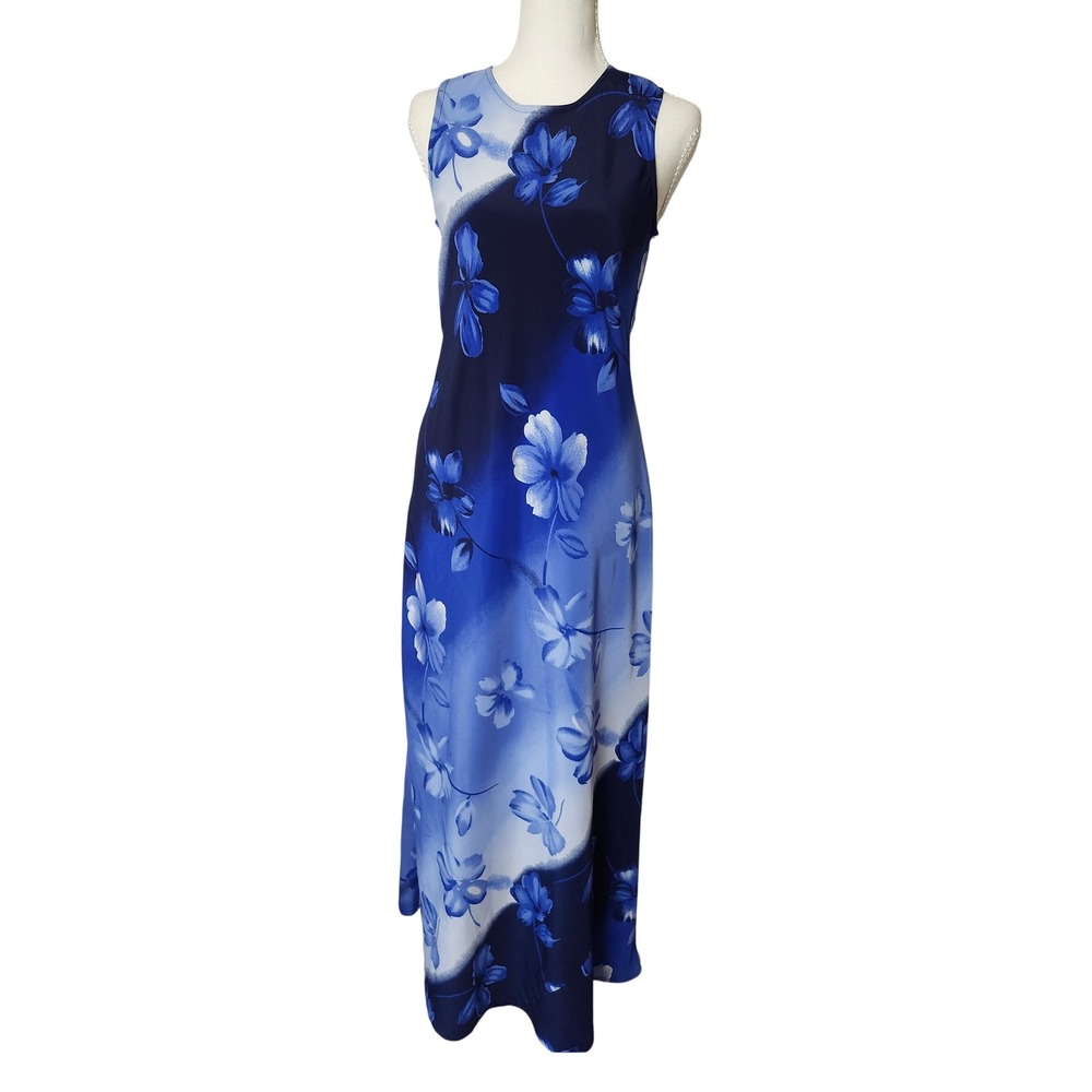 Vintage My Michelle Blue Tropical Floral Maxi Dress 90s Y2K Slip Grunge 7/8
